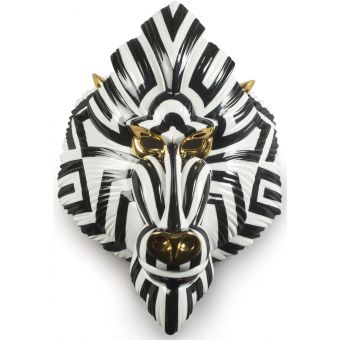 Lladro Mandrill Mask  Black and Gold