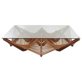 Oggetti Geo Square Cocktail Table with Glass, Medium Brown