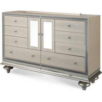 AICO Michael Amini Hollywood Swank Upholstered Dresser in Crystal Croc