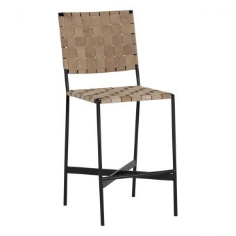 Sunpan Omari Counter Stool in Black and Light Tan Leather