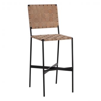 Sunpan Omari Barstool in Black and Light Tan Leather