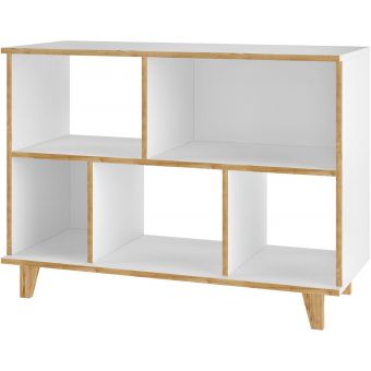 Manhattan Comfort Minetta 5-Shelf Mid Century Low Bookcase in White