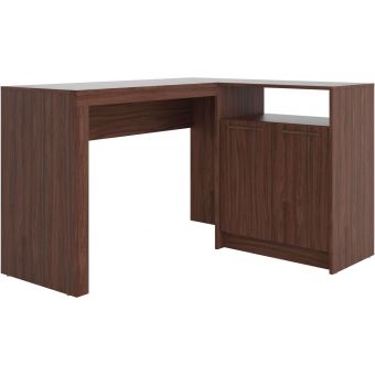 Manhattan Comfort Kalmar L -Shaped Office Desk with Inclusive in Dark Brown