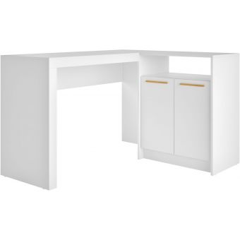 Manhattan Comfort Kalmar L -Shaped Office Desk with Inclusive Cabinet in White