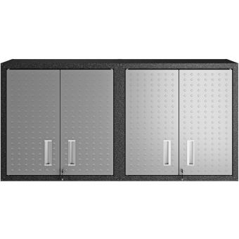 Manhattan Comfort Fortress 30" Floating Textured Metal Garage Cabinet with Adjustable Shelves in Grey - Set of 2