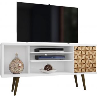Manhattan Comfort Liberty 53.14" TV Stand with 5 Shelves and 1 Door in White and 3D Brown Prints