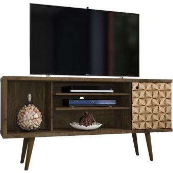 Manhattan Comfort Liberty 53.14" TV Stand with 5 Shelves and 1 Door in Rustic Brown and 3D Brown Prints