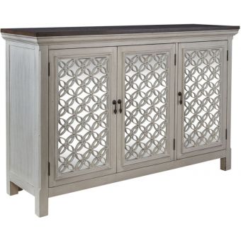 Liberty Furniture Westridge 3 Door Accent Cabinet in Whitees with Worn Wood Tops
