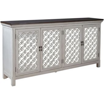Liberty Furniture Westridge 4 Door Accent Cabinet in Whitees with Worn Wood Tops