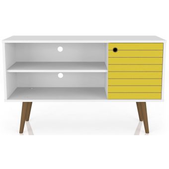Manhattan Comfort Liberty 42.52" TV Stand with 2 Shelves and 1 Door in White and Yellow