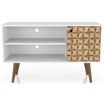 Manhattan Comfort Liberty 42.52" TV Stand with 2 Shelves and 1 Door in White and 3D