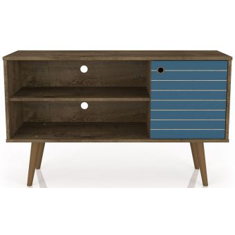 Manhattan Comfort Liberty 42.52" TV Stand with 2 Shelves and 1 Door in Rustic Brown and Aqua Blue