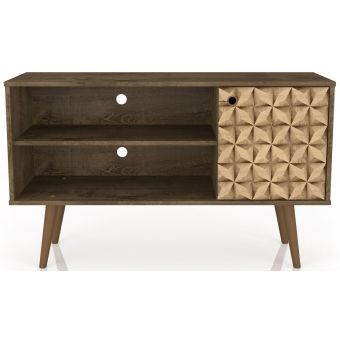 Manhattan Comfort Liberty 42.52" TV Stand with 2 Shelves and 1 Door in Rustic Brown and 3D Brown Prints