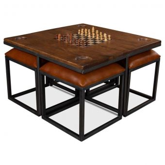 Sarreid Low Game Table With Four Stools (Promo)