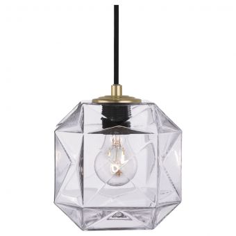 Oggetti Mimo Cube Pendant with Brass Canopy, Clear
