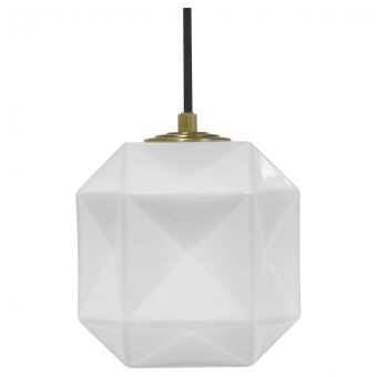 Oggetti Mimo Cube Pendant with Brass Canopy, White