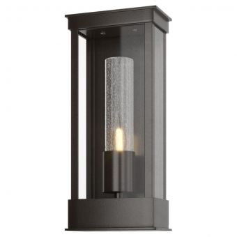 Hubbardton Forge Portico Small Outdoor Sconce in Coastal Oil Rubbed Bronze, Seeded Clear Glass (II)