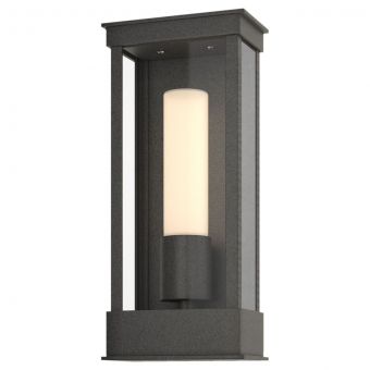 Hubbardton Forge Portico Small Outdoor Sconce in Coastal Natural Iron, Opal Glass (GG)