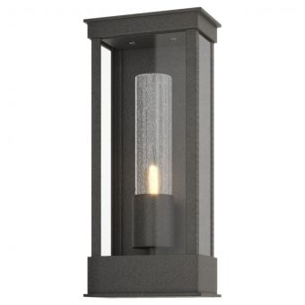 Hubbardton Forge Portico Small Outdoor Sconce in Coastal Natural Iron, Seeded Clear Glass (II)