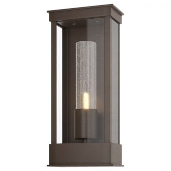 Hubbardton Forge Portico Small Outdoor Sconce in Coastal Bronze, Seeded Clear Glass (II)