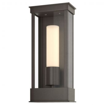 Hubbardton Forge Portico Small Outdoor Sconce in Coastal Dark Smoke, Opal Glass (GG)