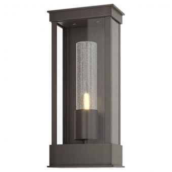 Hubbardton Forge Portico Small Outdoor Sconce in Coastal Dark Smoke, Seeded Clear Glass (II)