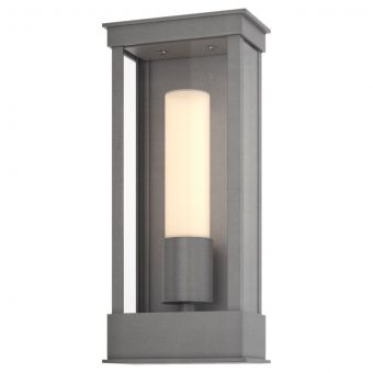 Hubbardton Forge Portico Small Outdoor Sconce in Coastal Burnished Steel, Opal Glass (GG)