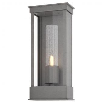 Hubbardton Forge Portico Small Outdoor Sconce in Coastal Burnished Steel, Seeded Clear Glass (II)