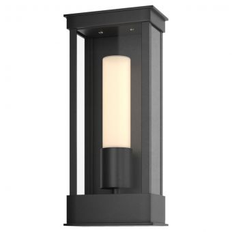 Hubbardton Forge Portico Small Outdoor Sconce in Coastal Black, Opal Glass (GG)