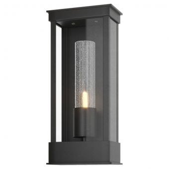 Hubbardton Forge Portico Small Outdoor Sconce in Coastal Black, Seeded Clear Glass (II)