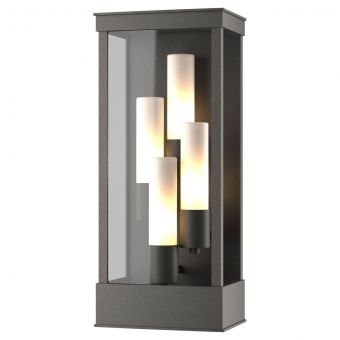 Hubbardton Forge Portico Large Outdoor Sconce in Coastal Natural Iron, Opal Glass (GG)