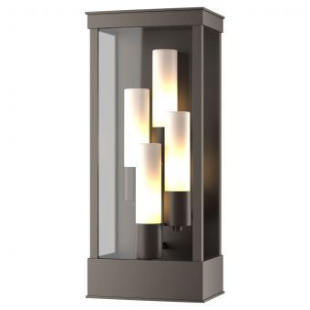 Hubbardton Forge Portico Large Outdoor Sconce in Coastal Dark Smoke, Opal Glass (GG)