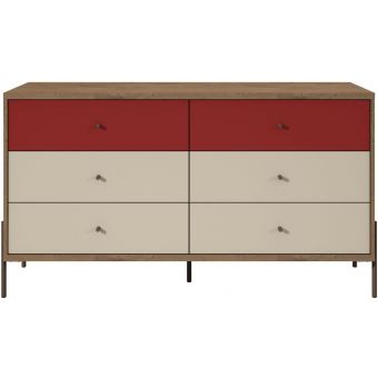 Manhattan Comfort Joy 59" Wide Double Dresser with 6 Full Extension Drawers in Red and Off White