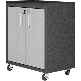 Manhattan Comfort Fortress Textured Metal 31.5" Garage Mobile Cabinet with 2 Adjustable Shelves in Grey