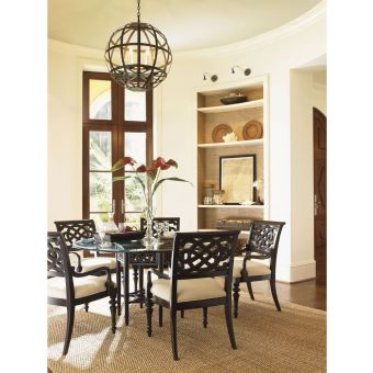 Tommy Bahama Home Royal Kahala Sugar and Lace Dining Table Set with 60" Glass Top