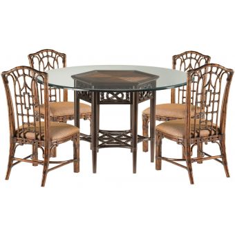 Tommy Bahama Home Royal Kahala Sugar and Lace Dining Set with 54" Glass Top