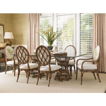 Tommy Bahama Home Bali Hai Aruba Dining Set with 84 x 48" Glass Top