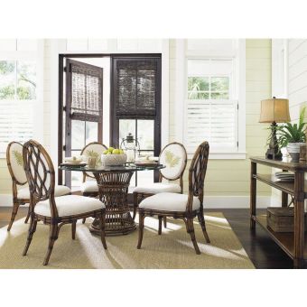 Tommy Bahama Home Bali Hai Aruba Dining Set with 48" Glass Top