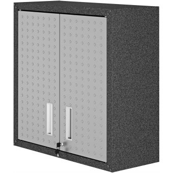 Manhattan Comfort Fortress 30" Floating Textured Metal Garage Cabinet with Adjustable Shelves in Grey