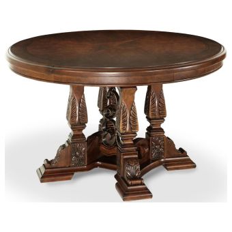 AICO Michael Amini Windsor Court Round Dining Table in Vintage Fruitwood