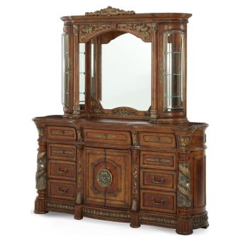 AICO Michael Amini Villa Valencia Dresser with Mirror in Classic Chestnut
