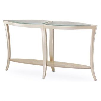 AICO Michael Amini Malibu Crest Console Table with Glass - Chardonnay