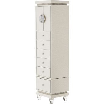 AICO Michael Amini Glimmering Heights Upholstered Glittery Lingerie Chest Cabinet