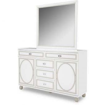 AICO Michael Amini Sky Tower Dresser and Mirror in White Cloud
