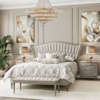 AICO Michael Amini St. Charles Eastern King Bedroom Set with Nine Drawer Dresser in Dove Gray