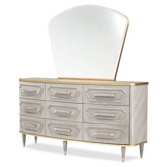 AICO Michael Amini St. Charles Dresser with Mirror in Dove Gray