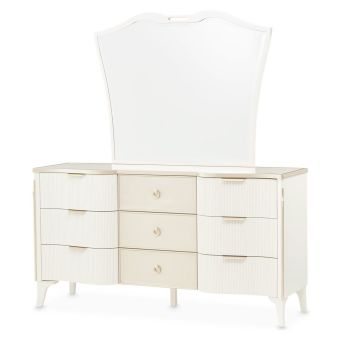 AICO Michael Amini La Marisia Dresser with Mirror in Creamy Pearl