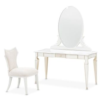 AICO Michael Amini La Marisia Vanity Set with Mirror & Chair in Creamy Pearl