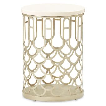 AICO Michael Amini La Marisia Marble Chairside Table in Creamy Pearl