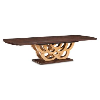 AICO Michael Amini Camellia Field Rectangular Pedestal Dining Table in Warm Pecan